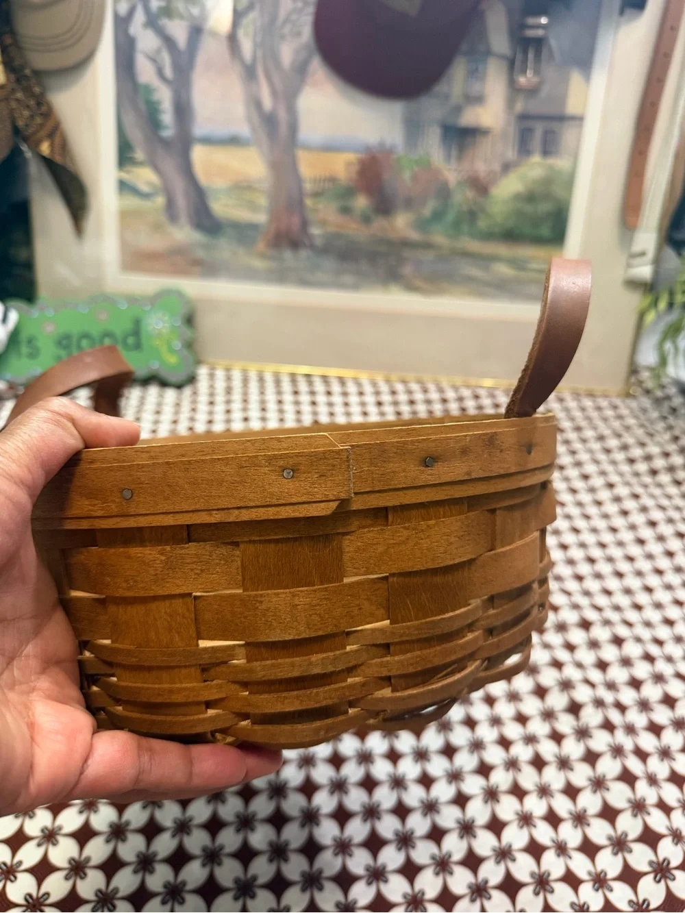 Longaberger 19 century round Basket with Leather Handles